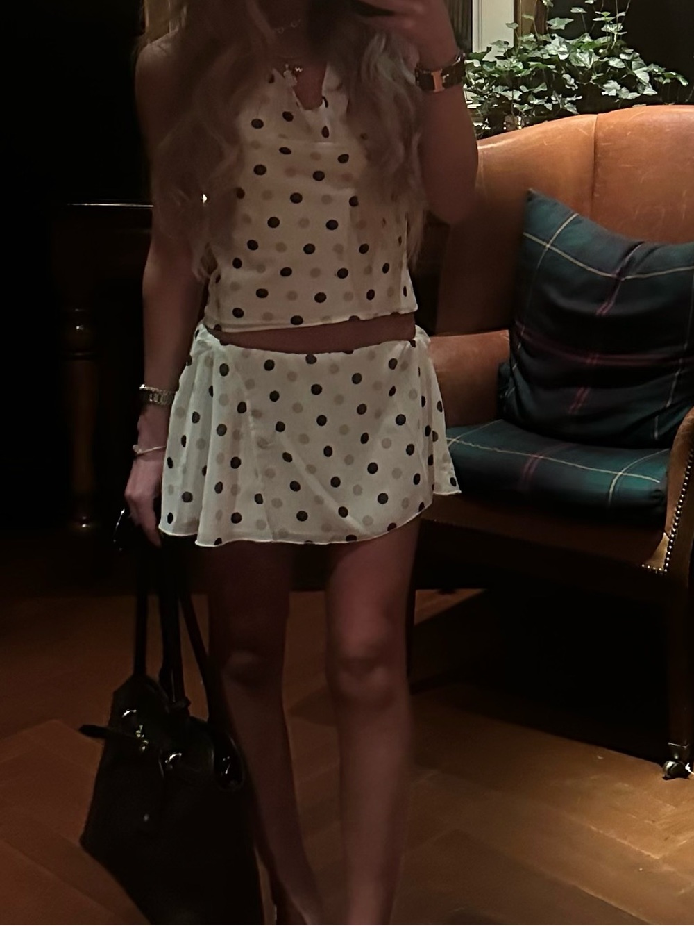 White Polka Dot Two-Piece Set - Sleeveless Crop Top & Skirt frankie’s bikinis - Picture 2 of 5